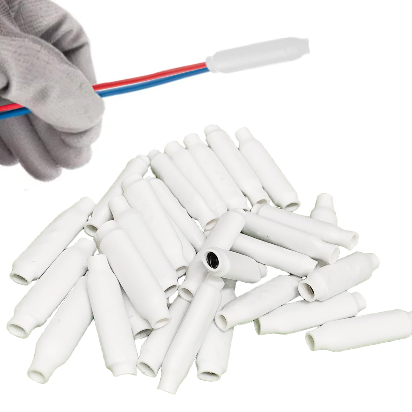 Low Voltage Wire Connectors, White Dry B-Connectors Telephone Alarm Wire Crimp Bean Type Splices (100Pcs)