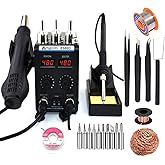 MYPOUOS 8586D 110V Solder Station, 2 in 1 LCD Dual Digital Display SMD Hot Air Gun Rework Station and Soldering Iron,750W