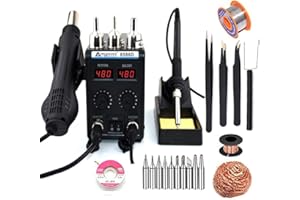 MYPOUOS 8586D 110V Solder Station, 2 in 1 LCD Dual Digital Display SMD Hot Air Gun Rework Station and Soldering Iron,750W