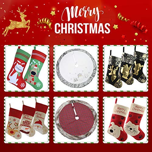 WEWILL 18’’ Gray Felt Christmas Stockings Red Cuff Set of 3 Embroidered Snowman Reindeer Santa Claus with Candy Cane Gift Bag Xmas Stockings Home Holiday Decoration