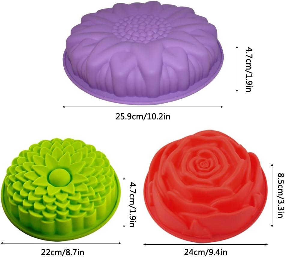 SENHAI 3 Pack Flower Shape Silicone Cake Bread Pie Flan Tart Molds - Image 5