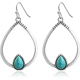 Watforsh Silver Turquoise Bohemian Western Teardrop Dangle Earrings Vintage Stone Earrings for Women Cowgirl December Birthstone Jewelry