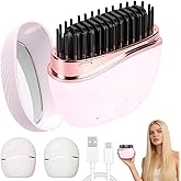 Mini Straightener, New Rechargeable Wireless Portable Hair Straightener Comb, Fast Heating Hot Comb with Mirror, Wireless 2-in-1 Hairs Dressing Combs with 2 Adjustable Temperatures (Pink)