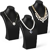 SHENLIU 2 Pcs Black PU Leather Necklace Display, Jewelry Display for Selling and Shows, Necklace Easel Stand, Jewelry Bust Stand Necklaces Mannequin Holder (12.2 x 3.5 x 6.89 in)