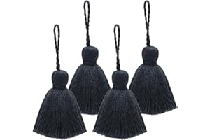 NINGYOHI Big Size 4 PCS Tassels for Crafts, Handmade Hanging Tassels for Pillow Decor, Blanket Decoration Tassels, with Hanging Rope for Tassel Garland (8cm/3.15 inch) (Black - 4 PCS)