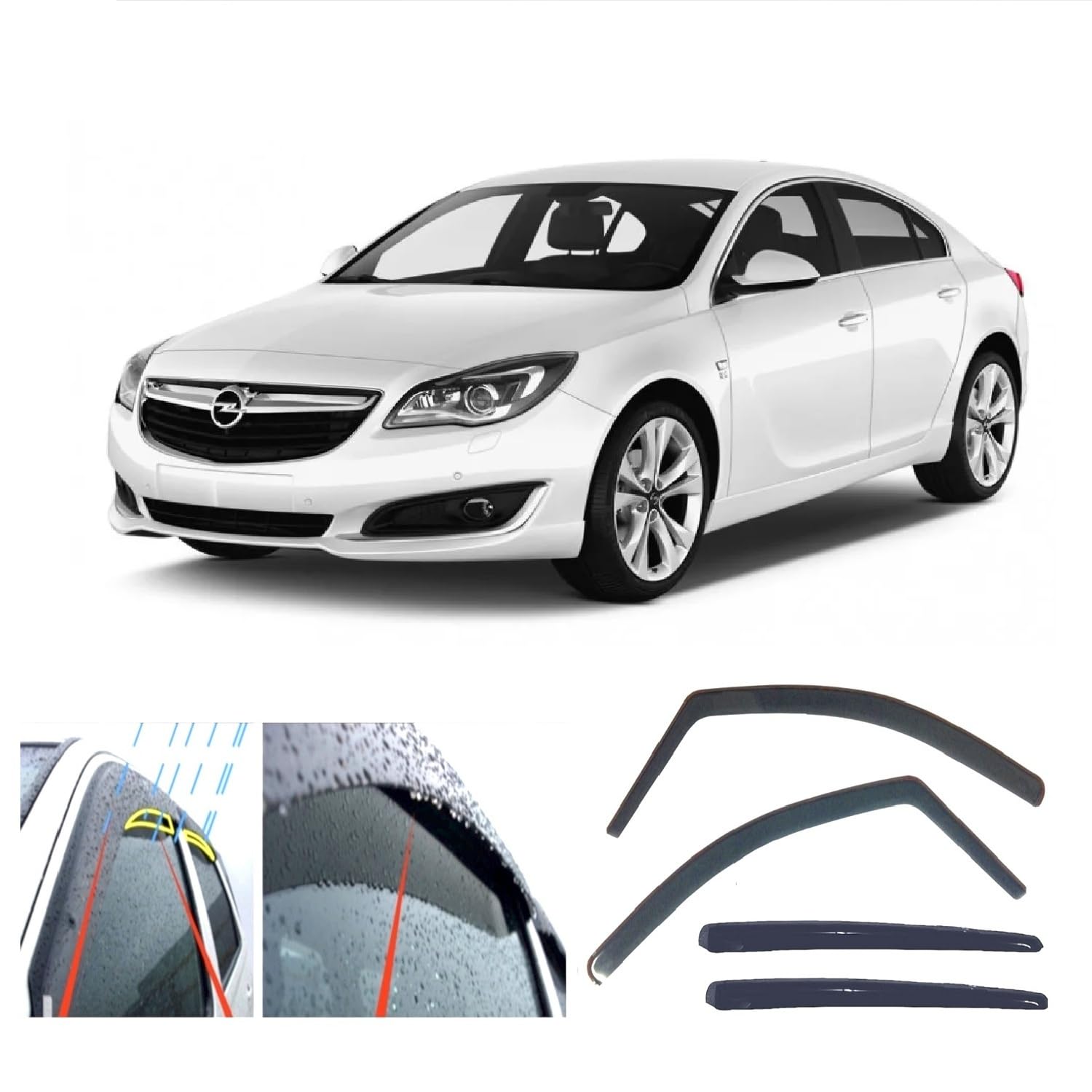 4x Wind Deflectors for Vauxhall Insignia (A) 4-door saloon 5-door liftback/fastback 2008 2009 2010 2011 2012 2013 2014 2015 2016 2017 Acrylic Glass Sun Visors Weather Shields Rain Guards
