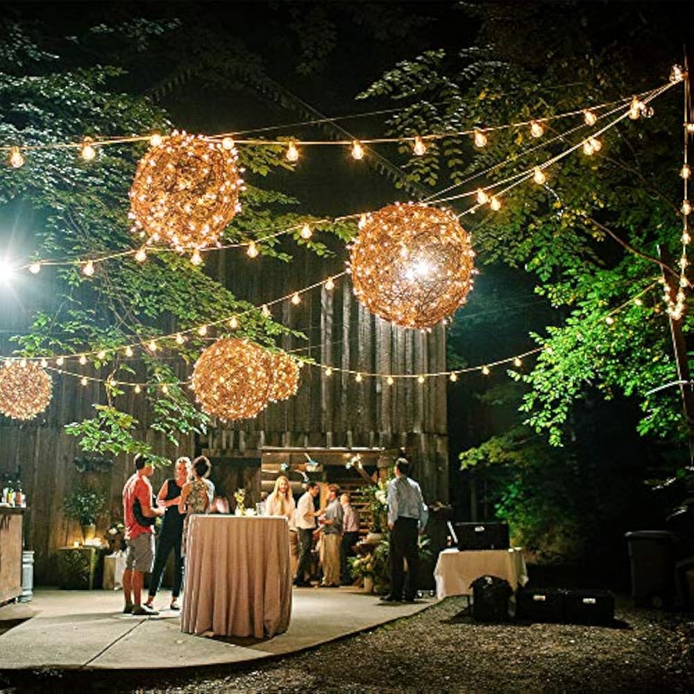 hanging edison lights on pergola