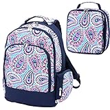 Sophie Paisley Pink Blue 2 Piece Polyester Zippered Backpack & Lunch Box Bag Set
