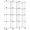 AWTATOS Cube Storage Organizer Storage 12 Cube Bookshelf DIY Plastic Closet Storage Shelves with Wooden Mallet, Ideal Storage Solution for Home, Bedroom, Translucent White