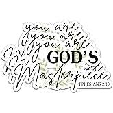 (3Pcs) You Are God's Masterpiece Ephesians 2:10 Sticker Christian Stickers God Stickers Decal Waterproof Vinyl Stickers Adult for Laptop Car Tumbler Water Bottle Mug Phone Notebook Helmet Size 3”x1.7”