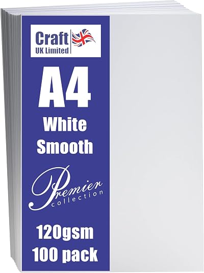 Craft UK 100 A4 Card 120gsm White Smooth Cardstock Made in UK