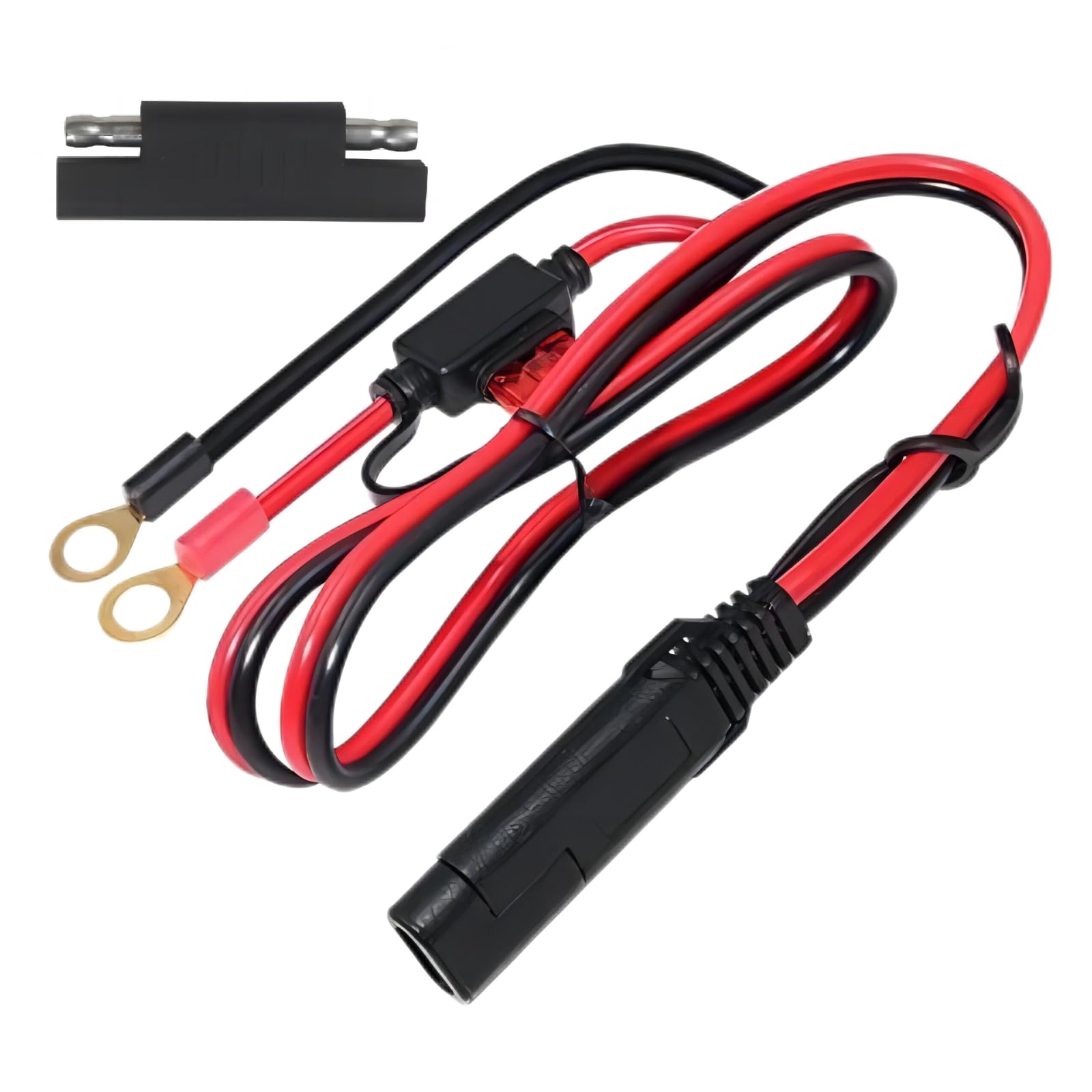 KUNCAN 2FT SAE to O-Ring Terminal Harness - 2 Pin Quick Disconnect Cable with Eyelet Connectors for Motorcycle, Car & Tractor (10A Fuse Included)
