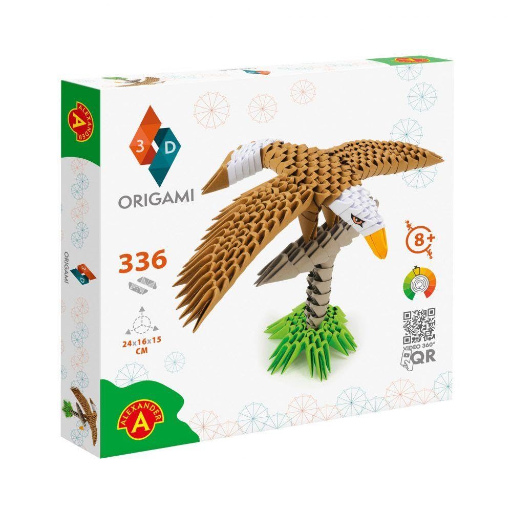 Origami 3D 501827-3D Origami Eagle - Beautiful 3D Paper Sculpture with Patented Components and Comprehensible Building Instructions (English Language not Guaranteed), 336 Pieces, 24 x 16 x 15 cm,