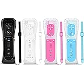 NC Wii Controller 4 Pack, Replacement for Wii Remote Controller,Compatible with Nintendo Wii/Wii U, With Silicone Case and Wrist Strap. (White+Black+Blue+Pink)