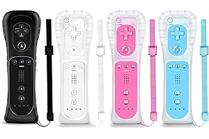 NC Wii Controller 4 Pack, Replacement for Wii Remote Controller,Compatible with Nintendo Wii/Wii U, With Silicone Case and Wrist Strap. (White+Black+Blue+Pink)