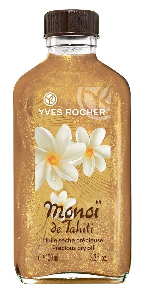 Yves Rocher, Monoi Nourishing Body Oil 100ml, Natural, Nourishing, Moisturizing for All Skin, Glitter Shimmering Oil for Skin & Hair, Travel Size, Compact
