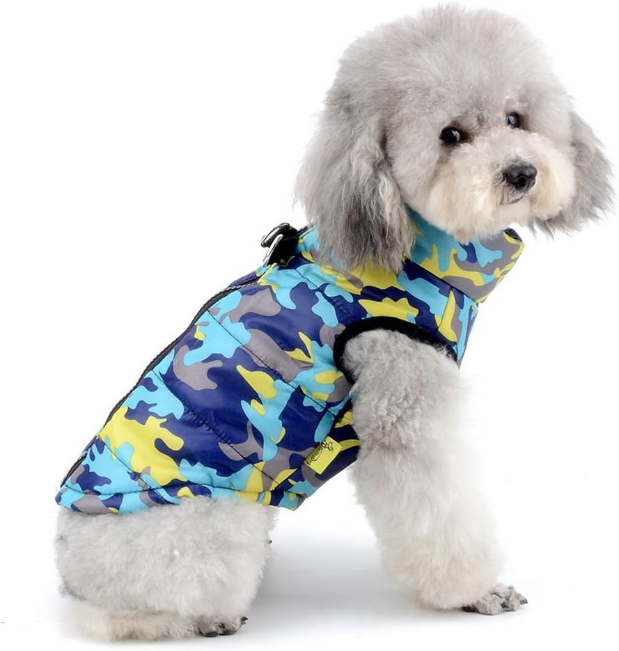 SELMAI Camo Waterproof Small Dog Cat Winter Coat Quilted Vest Jacket Harness with D-ring Pet Puppy Puffer Coat Chihuahua Cold Weather Clothes Apparel Blue M - Image 3