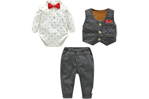 Kanodan Baby Boy Waistcoat Gentleman Suit Long Sleeve 3 Pieces Wedding Outfits (Grey, 6-9Months)