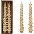 Creative Co-Op Unscented Tree Shaped Taper Candles, Eggnog Beige, Boxed Set of 2