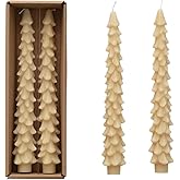 Creative Co-Op Unscented Tree Shaped Taper Candles, Eggnog Beige, Boxed Set of 2