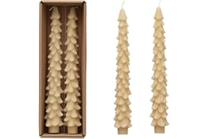 Creative Co-Op Unscented Tree Shaped Taper Candles, Eggnog Beige, Boxed Set of 2