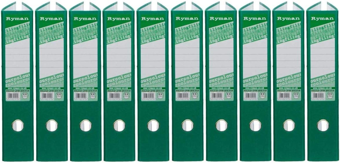 Ryman Colour Lever Arch Files Foolscap Pack of 10 - Color: Green