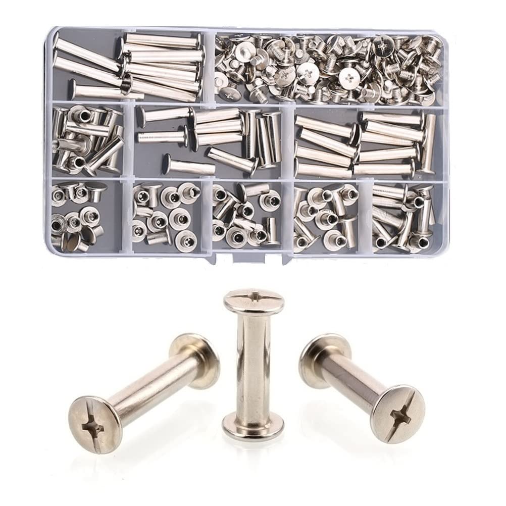 FEEIMOL 90 Sets Binding Chicago Screws Nickel Plated Binding Screw Post Assorted Kit M5x6/8/10/12/15/18/20/25/30mm