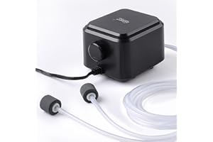 hygger Quietest Aquarium Air Pump, Adjustable Oxygen Pump 2 Air Outlets Ultra Silent Powerful Aerator Pump (3.5W,Up to 120Gallon)