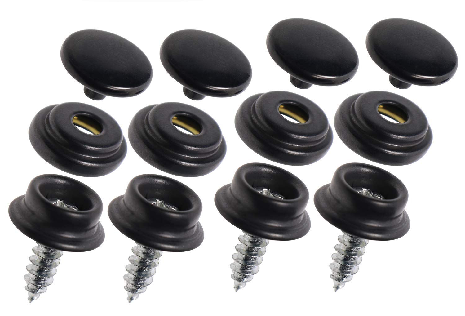 Mini Skater 4 Sets Fastener Screw Snap Stainless Steel Marine Grade Upholstery Boat Cover Buttons Fastener Kit for Furniture Canvas Fabric Boats Outdoor (4 Sets - Black)