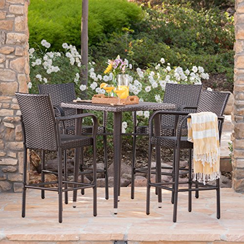 Colburn Outdoor 5 Piece Multibrown Wicker 32.5 Inch Square Bar Table Set