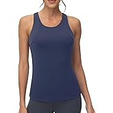 High Neck Workout Tank Tops Sports Bras for Women Full Coverage Tank with Built-in Shelf Bras Racerback Yoga Gym Shirt