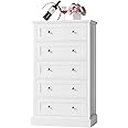FACBOTALL 5 Drawer Dresser, 47.2" Tall White Dresser with 5 Drawers, Chest of Drawers Cabinet Wood Dresser for Hallway Living Room