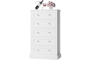 FACBOTALL 5 Drawer Dresser, 47.2" Tall White Dresser with 5 Drawers, Chest of Drawers Cabinet Wood Dresser for Hallway Living Room