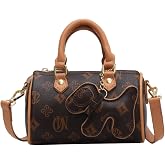 CORIOS Women Cartoon Print Boston Purse Shoulder Crossbody Bag with Cute Dog Pendant PU Leather Satchel Messenger Bag