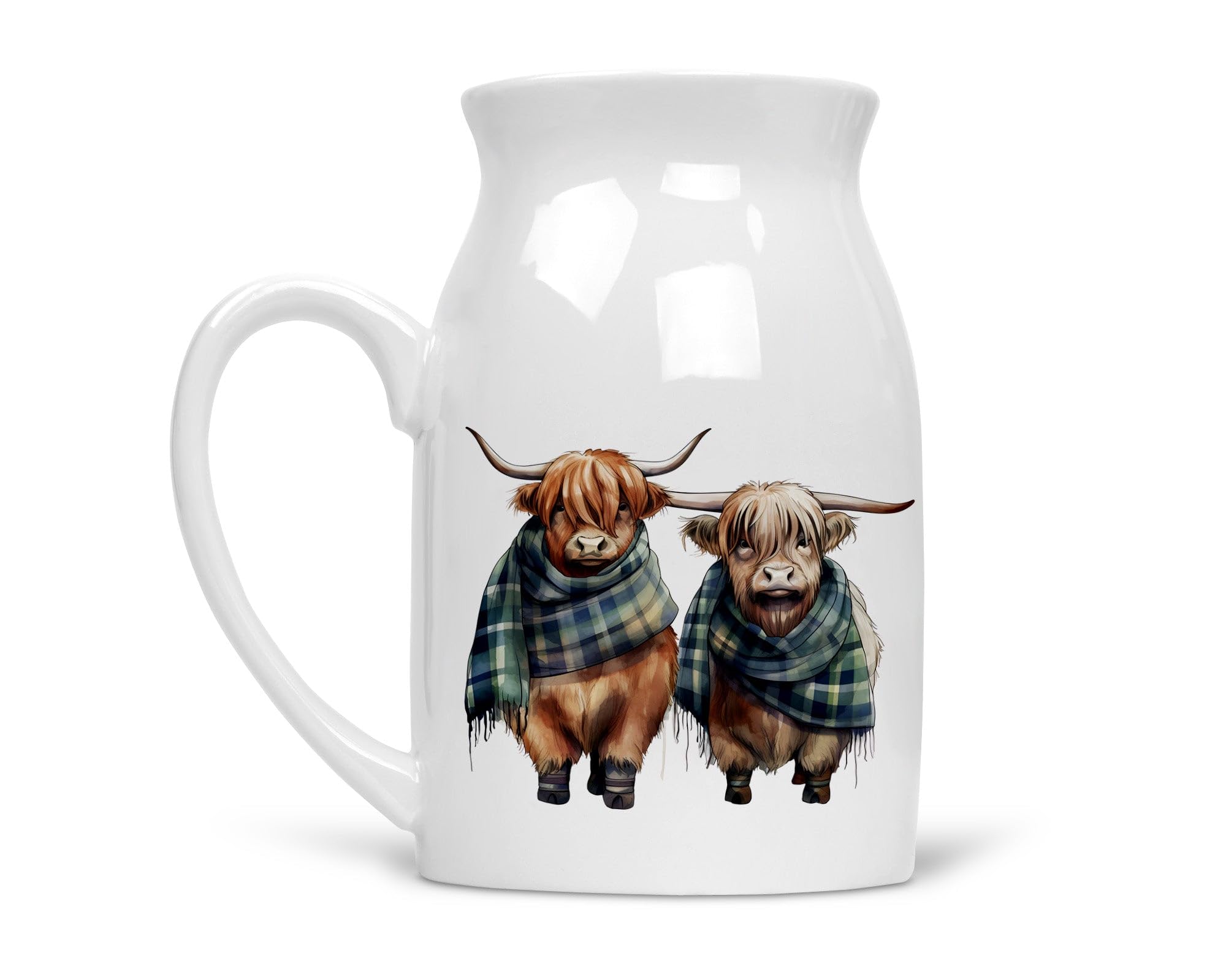 Noble & Page | Charming Highland Cow Milk Jug - Versatile Jug or Vase | Beautiful Hand Printed Gift - Scarf 1
