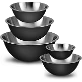 WHYSKO Stainless Steel Mixing Bowls Set, 5-Piece Meal Prep &amp; Food Storage | .75, 1.5, 3, 4 &amp; 5 Quart Metal Mixing Bowls Set for Prep, Serving, Baking &amp; Food Storage, Ecofriendly, Dishwasher Safe, Black