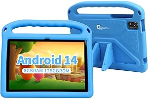 CWOWDEFU Kids Tablet, 10-inch Android 14 Tablet for Kids with Protective Case, Kids Pad has 6000 mAh, 8(4+4) GB RAM, 128 GB ROM, WiFi 6, Bluetooth 5.0, Gift for Children