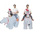 DeHasion Christmas Inflatable Penguin Riding Polar Bear Costume Adult Inflatable Riding Costume Christmas Blow Up Suit for Christmas Party/Parade