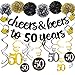 Joymee 50th Birthday Party Decorations Kit Cheers & Beers to 50 Years Banner 6 Pom Poms 12-Pack Sparkling 50 Hanging Swirl for 50th Anniversary Decorations 50 Years Old Party Supplies