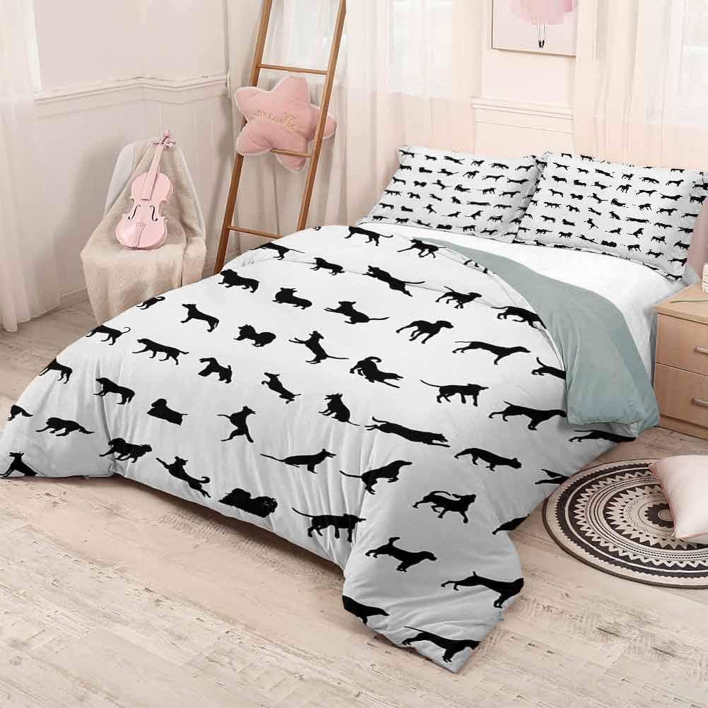 HELLOLEON Black and White Extra Large Quilt Cover Different Silhouettes Dogs Various Breeds Corgi Golden Retriever Pitbull Can be Used as a Quilt Cover-Lightweight (Twin) Black White