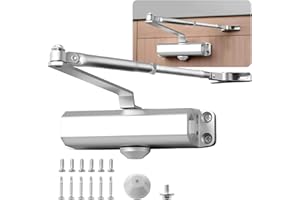ADOTURE DIRECT Heavy Duty Automatic Door Closer for 143-187 lbs Door, Commercial Grade Hydraulic Door Closer Adjustable Speed and Hold Open, Size 3 Spring, Sprayed Aluminum - Silver