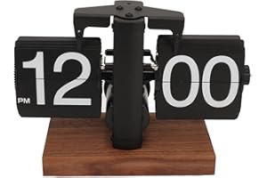 Flip Desk Clock, Retro Mechanical Clock Auto Flip Desk Table Clock, Large Number Battery Powered Internal Gear Operated Desk 