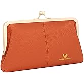 Royal Bagger RFID Kiss Lock Wallet, Solid Color Multi-card Slots Card Holder, Genuine Leather Clutch Purses for Women 1468 (Orange)