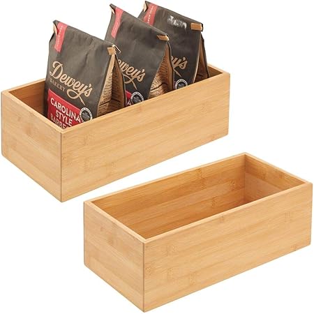 mDesign Juego de 2 cajas de bambú de almacenaje – Organizador de cocina de madera de bambú