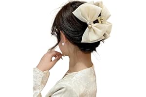 Fokmuaex 1pcs Tulle Bow Hair Clip with Rhinestones - Large Claw Hair Clip for Thick Hair, Chiffon Mesh Bowknot Hair Accessory