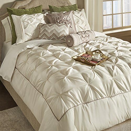 House of Hampton Elegant Stylish Premium Quality Ashton Ivory 7 Piece California King Size Comforter Set, 1 comforter, 2 king shams, 1 bed skirt, 3 decorative pillows
