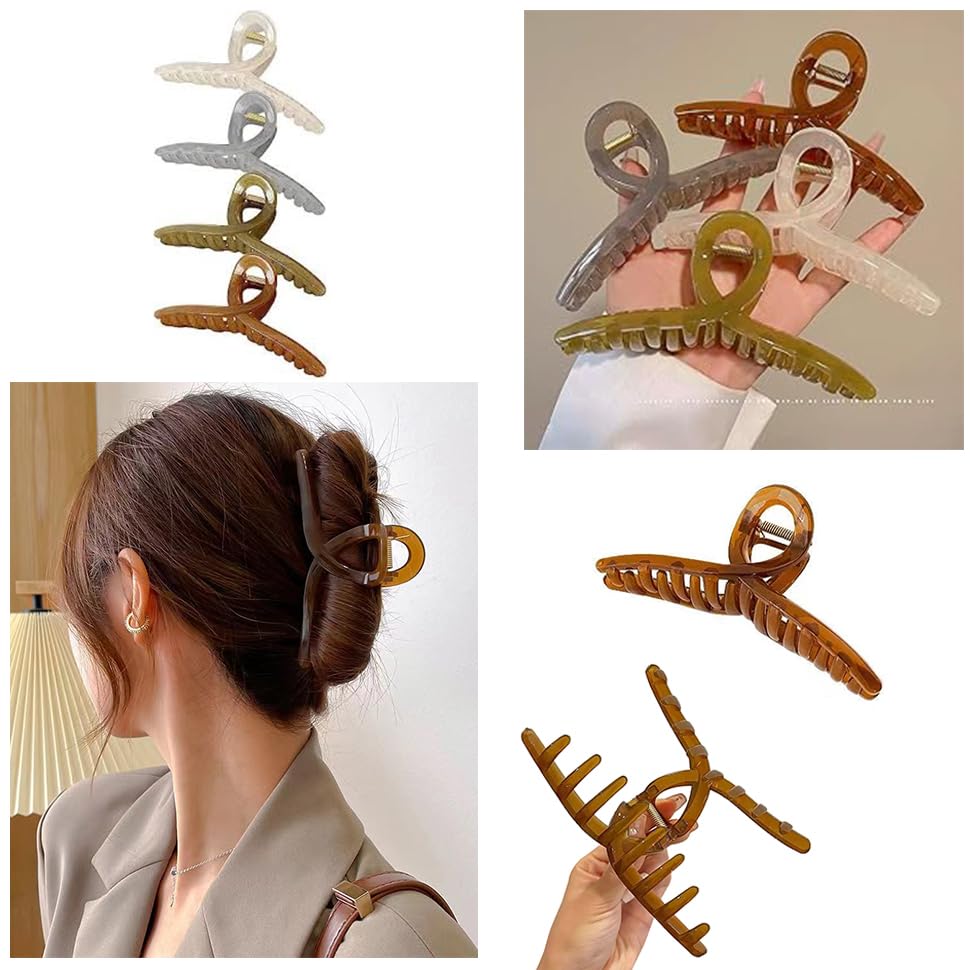 4 JELLY Hair CLAW CLIPS -Jelly HAIR TIES, Ponytail HAIR BOBBLES, Hair BANDS, Large CLAW CLIPS (4 GIANT 13cm) — image 1