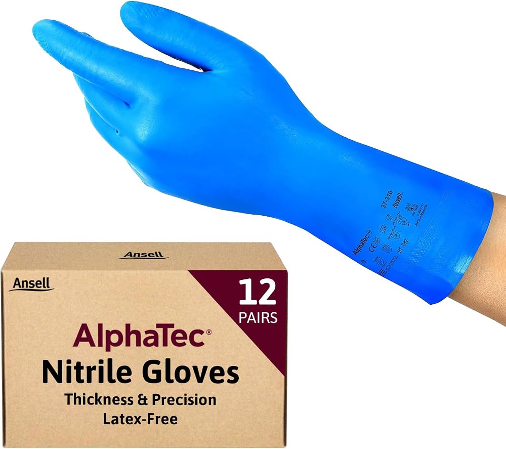 Ansell AlphaTec 37-310 Nitrile Gloves Medium Blue 12 Pairs Chemical Protection
