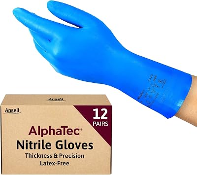 Ansell AlphaTec 37-310 Nitrile Gloves Medium Blue 12 Pairs Chemical Protection