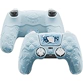 PlayVital for PS5 Controller Cover Skin - Cute Ocean Whisper Series Semi-Clear Silicone Case for PS5 Controller with Thumb Grip & Sticker, Charging Station Compatible, Full Protection - Mint Blue